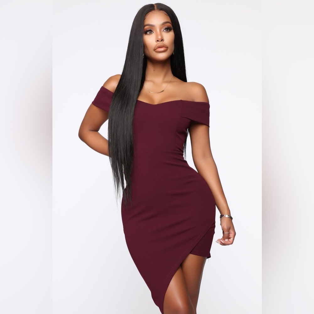 Fashion Nova Asymmetrical Burgundy Dress - Picture 4 of 12
